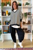 The Sunday Morning Stripe V Slouch Sweatshirt Black Ecru